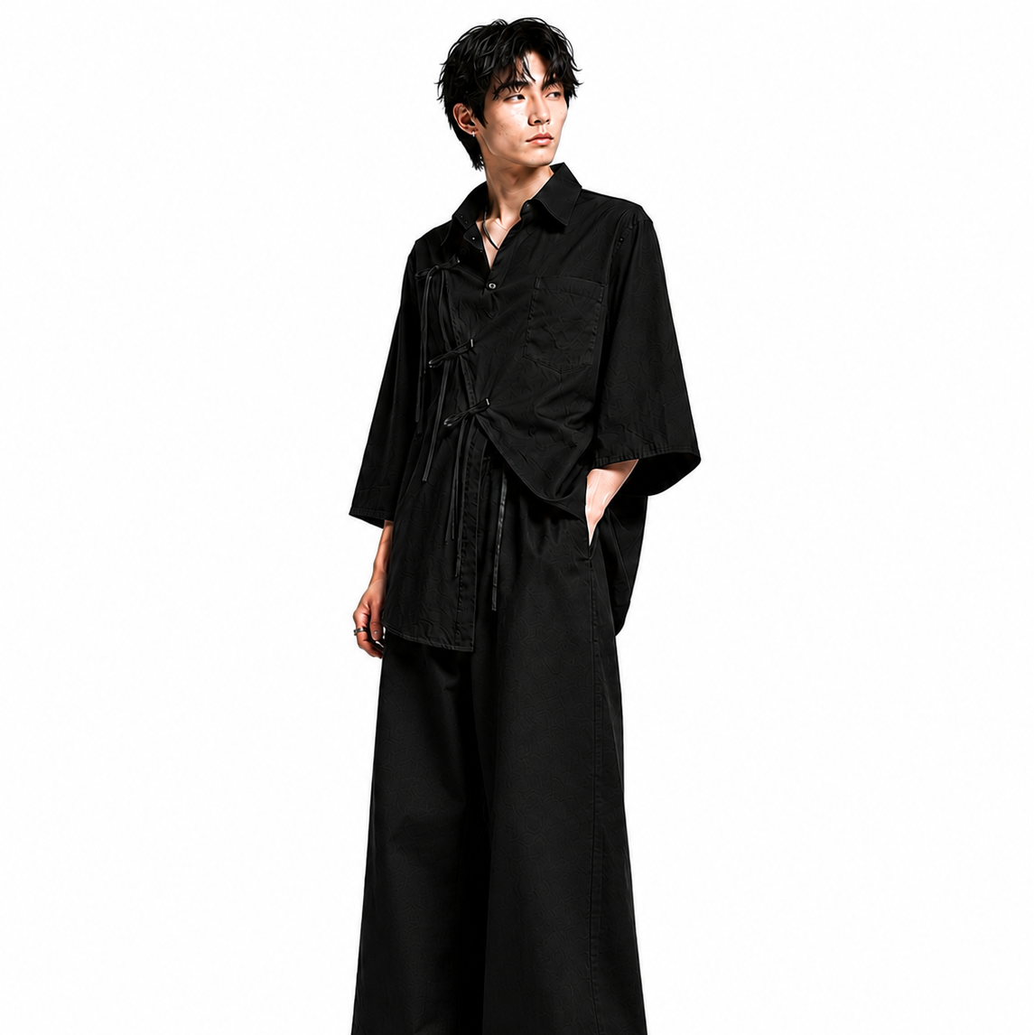 Kimono raw black shirt men