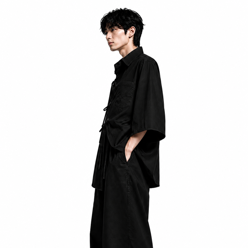 Kimono raw black shirt men