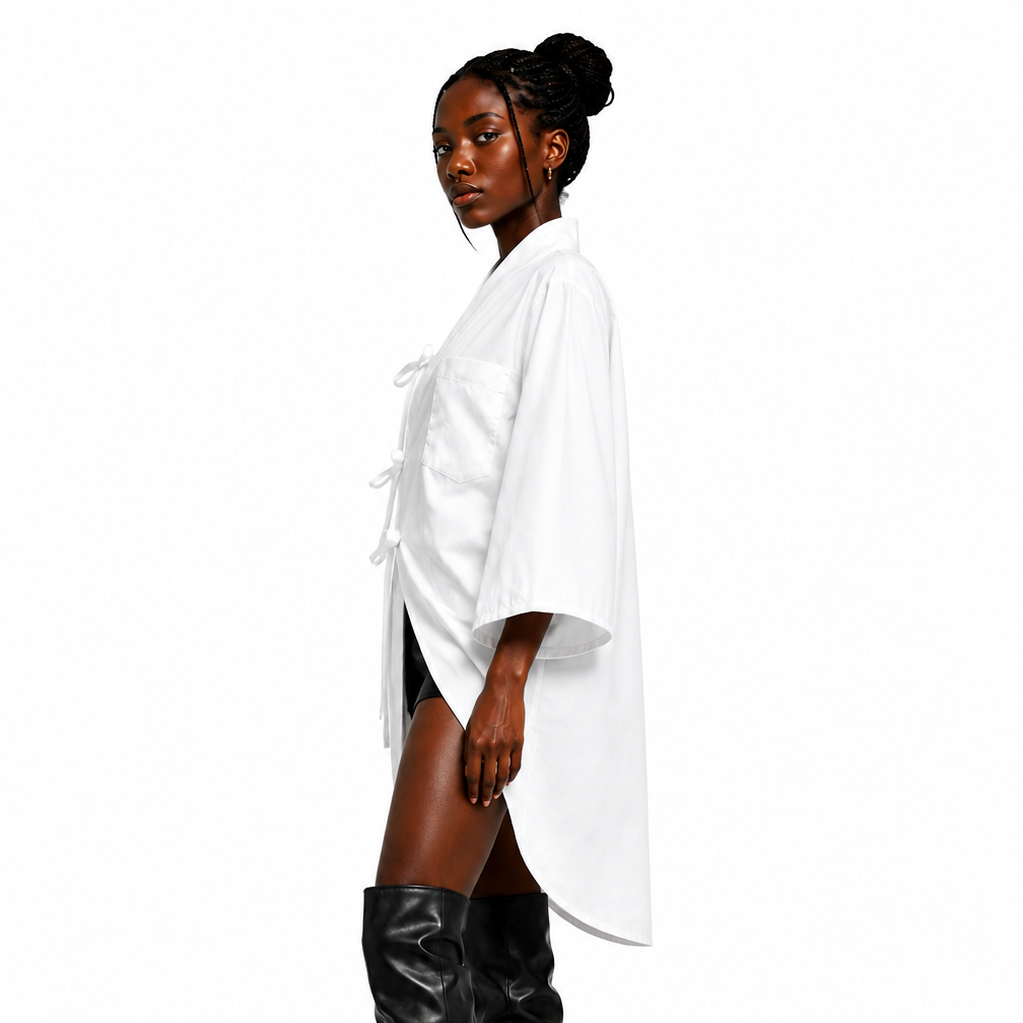 Kimono raw white shirt women