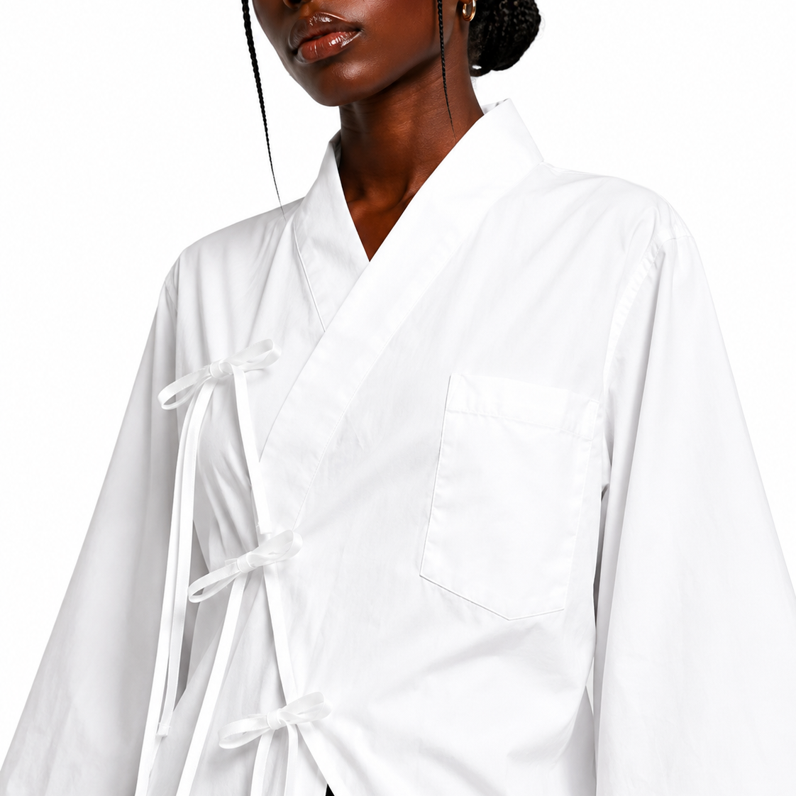 Kimono raw white shirt women