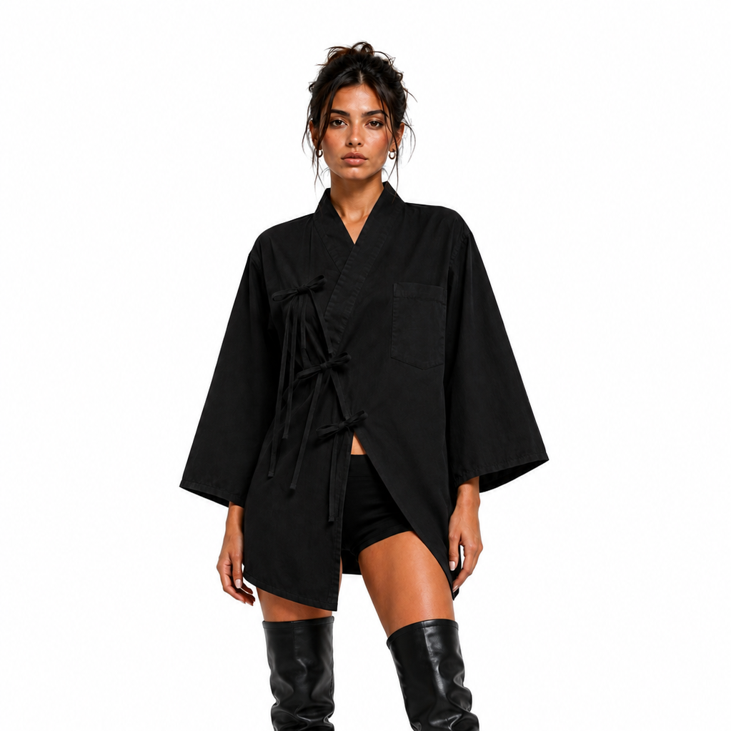Kimono raw black shirt women