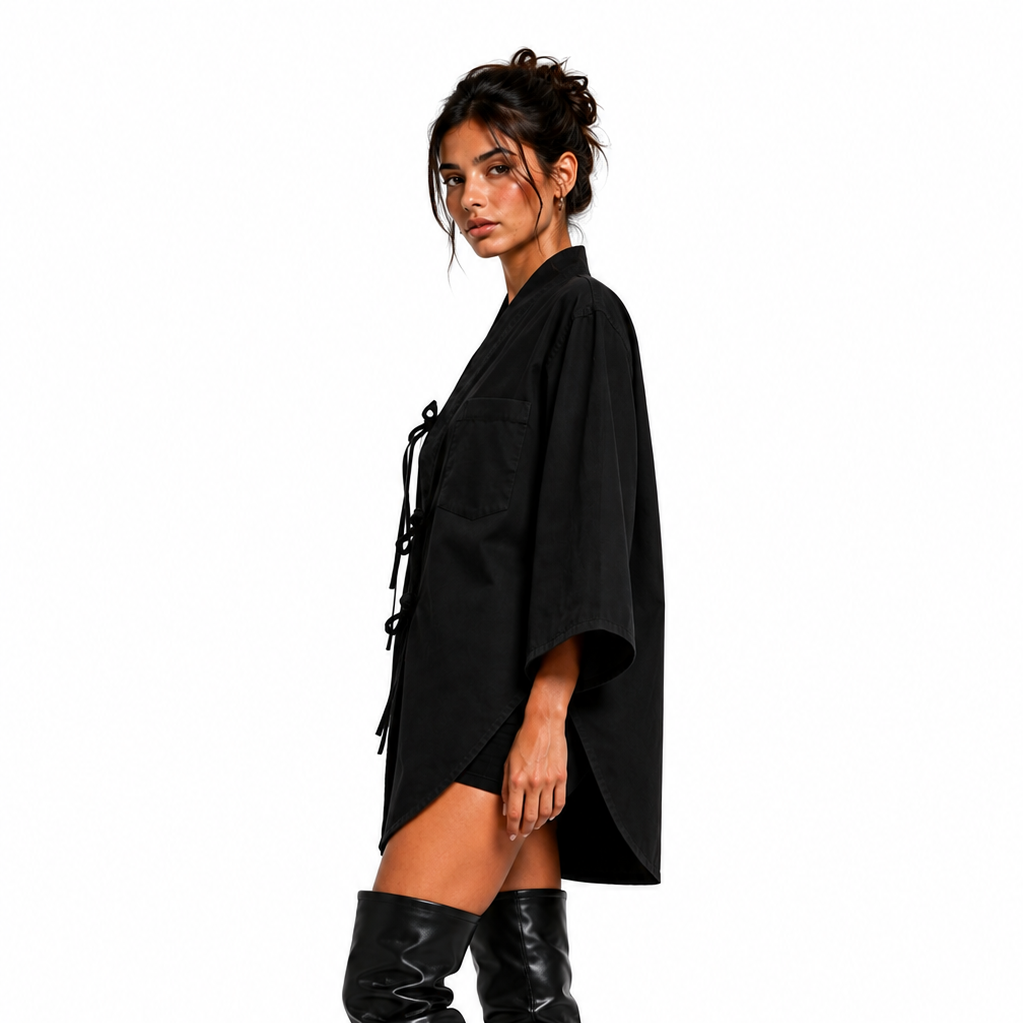 Kimono raw black shirt women